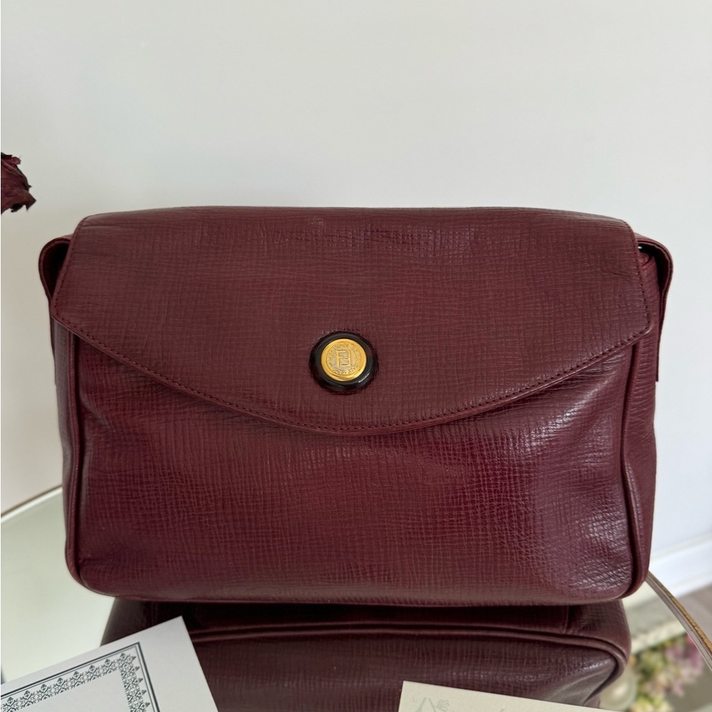 Fendi Vintage Crossbody Bag Bordeaux 1925 Stamp